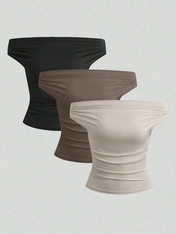 Parte superior sencilla de diseño con hombros descubiertos de unicolor, uso casual diario