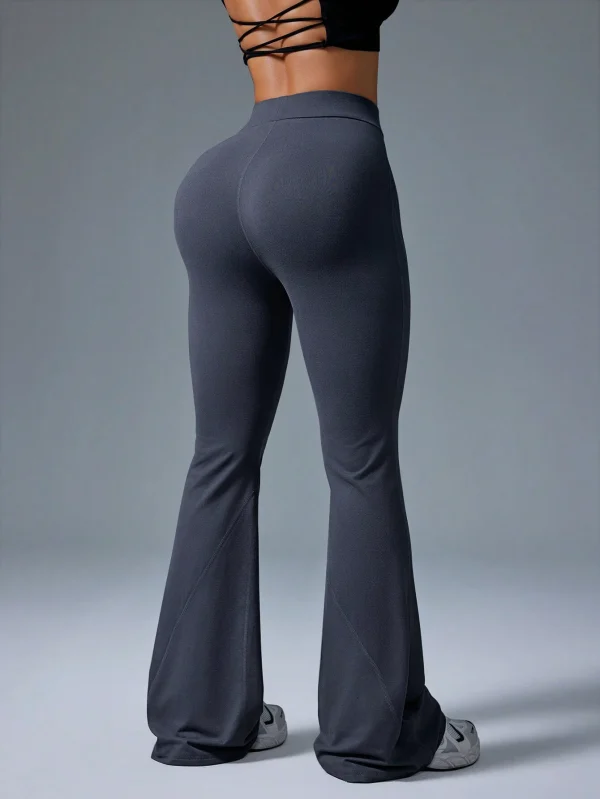 Pantalones acampanados de cintura alta de unicolor, de estilo casual para mujeres - Imagen 2