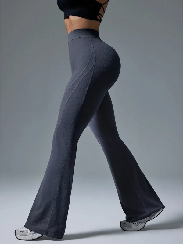 Pantalones acampanados de cintura alta de unicolor, de estilo casual para mujeres - Imagen 3
