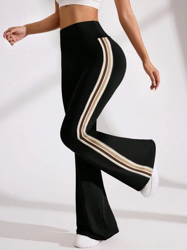Sport Studio Pantalones deportivos de cintura alta y pierna acampanada con rayas laterales - Imagen 3