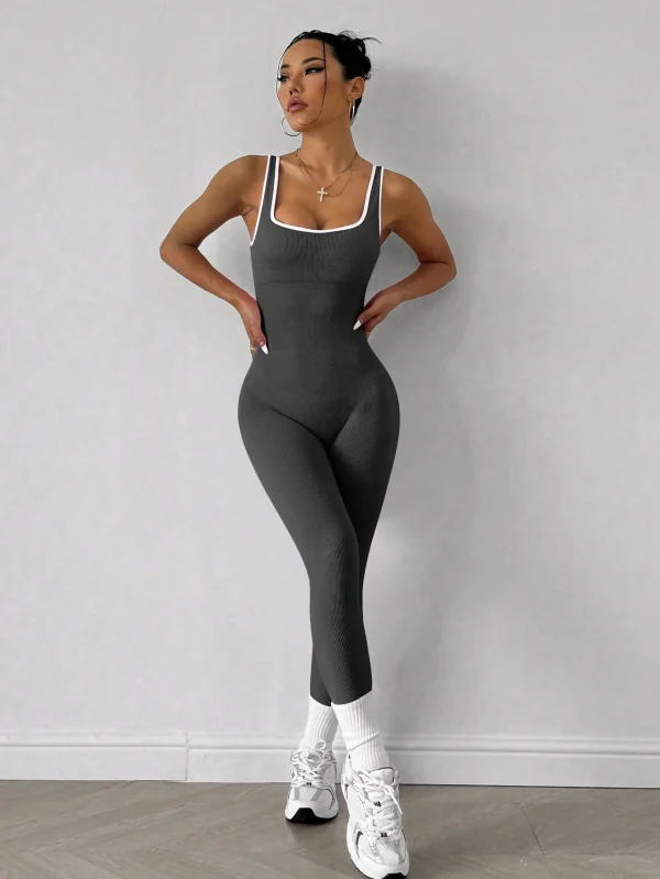 Sport Studio Mono de yoga con espalda descubierta acanalado para mujer, vestimenta casual - Imagen 3