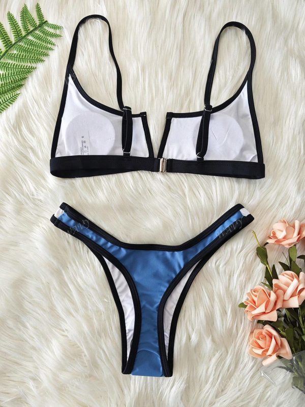 Bikini de ropa de baño de verano con contraste de color y ribete - Imagen 2