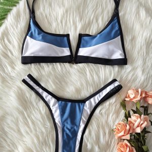 Bikini de ropa de baño de verano con contraste de color y ribete