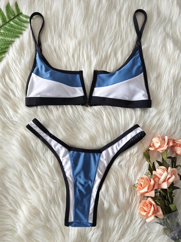 Bikini de ropa de baño de verano con contraste de color y ribete