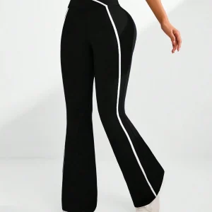 Studio Pantalones de yoga con diseño cruzado en la cintura, simples y a la moda, adecuados