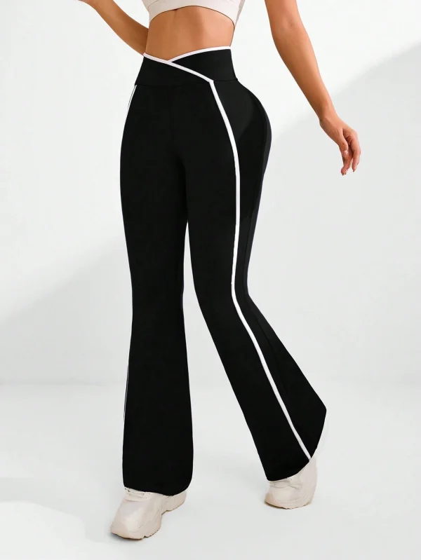Studio Pantalones de yoga con diseño cruzado en la cintura, simples y a la moda, adecuados