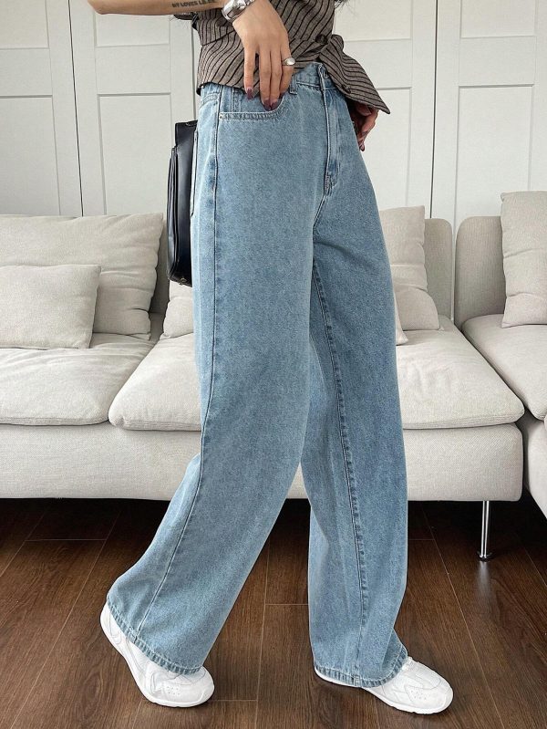 Jeans casuales de mezclilla lavada de pierna recta para mujer - Imagen 2