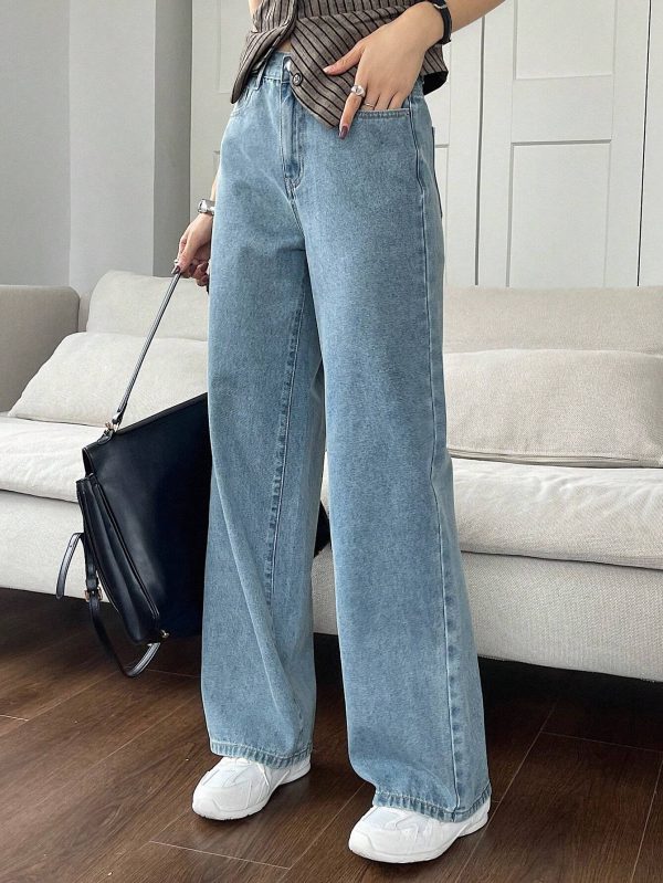 Jeans casuales de mezclilla lavada de pierna recta para mujer