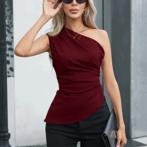 Aveloria Top de tirantes sin mangas con volantes liso para mujer, de moda