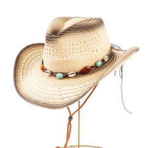 Sombrero estilo Panamá de paja con protección UV, decoración de cuentas estilo
