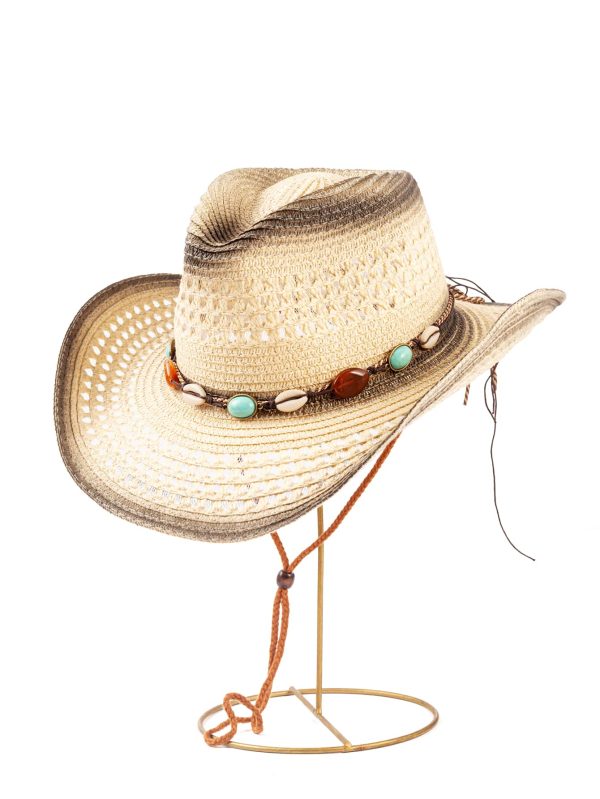 Sombrero estilo Panamá de paja con protección UV, decoración de cuentas estilo
