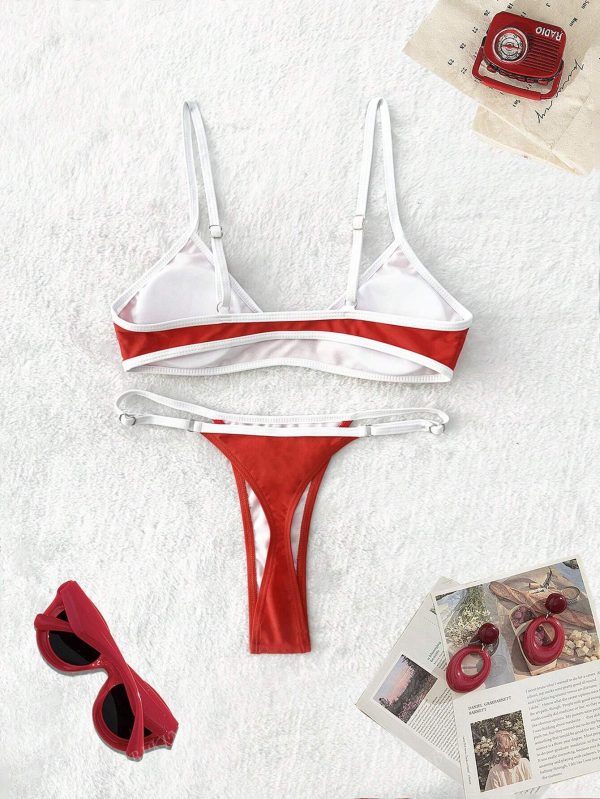 Nuevo conjunto de bikini de fiesta elegante con tiras ajustables en color liso suave - Imagen 2