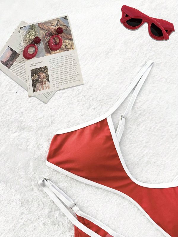 Nuevo conjunto de bikini de fiesta elegante con tiras ajustables en color liso suave - Imagen 3