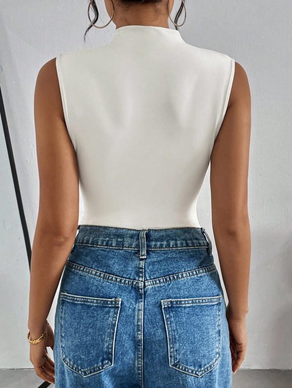 Essnce Body sin mangas veraniego de mujer con cuello alto casual y pliegues - Imagen 2