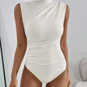 Essnce Body sin mangas veraniego de mujer con cuello alto casual y pliegues