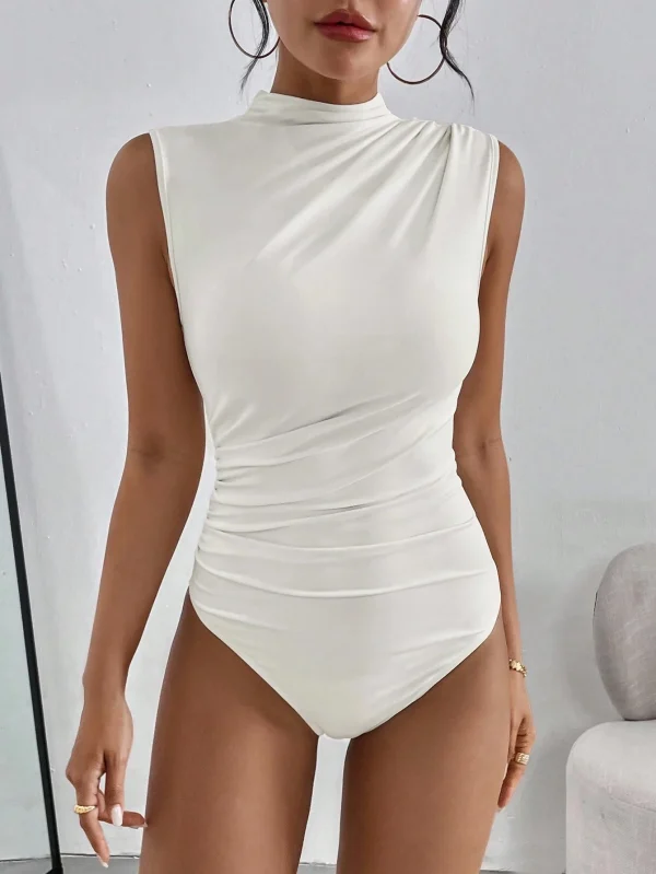 Essnce Body sin mangas veraniego de mujer con cuello alto casual y pliegues