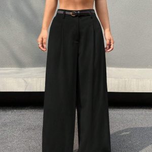 Pantalones de pierna ancha con cinturón de talle alto, perfectos para el tiempo libre