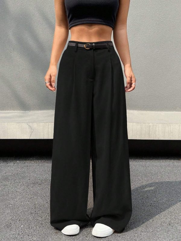 Pantalones de pierna ancha con cinturón de talle alto, perfectos para el tiempo libre
