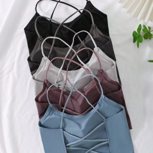 Conjunto de  Brasieres de seda de hielo para mujer con espalda cruzada sin alambre
