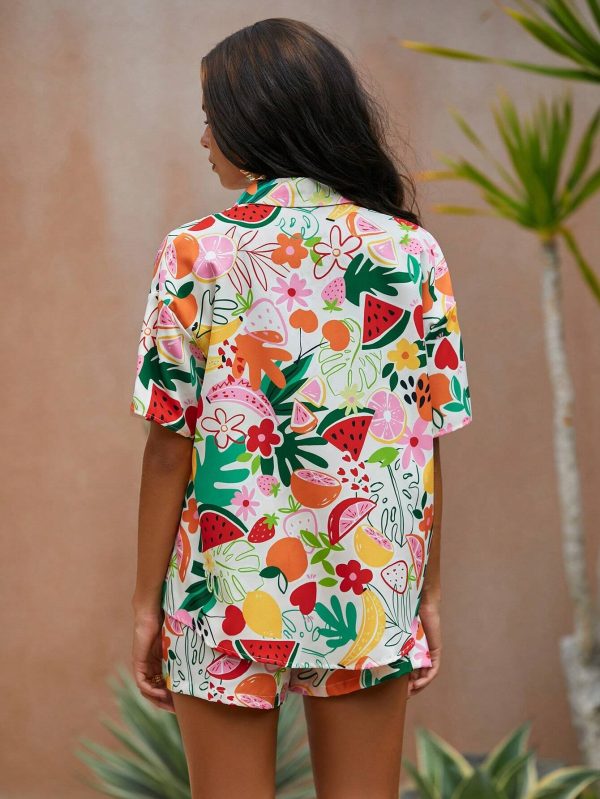Travachic Camisa De Manga Corta Con Patrón De Frutas Para Vacaciones - Imagen 2