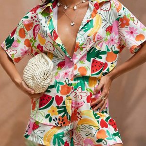 Travachic Camisa De Manga Corta Con Patrón De Frutas Para Vacaciones