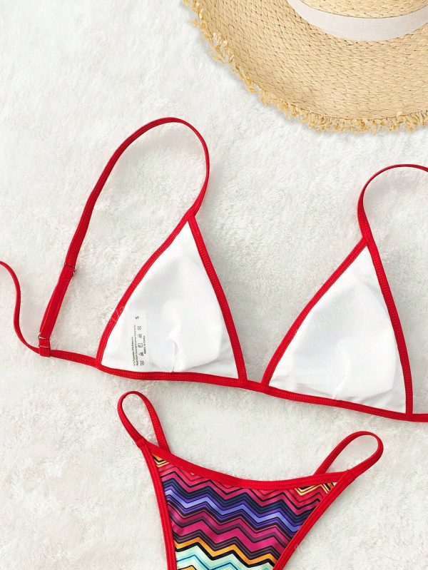 bikini con espalda descubierta, ajustable y con acolchado suave a rayas - Imagen 2