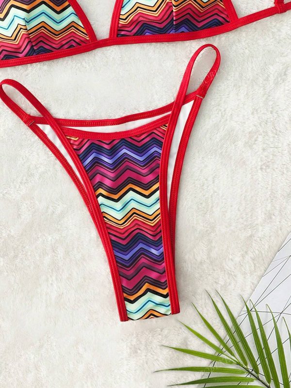 bikini con espalda descubierta, ajustable y con acolchado suave a rayas - Imagen 3