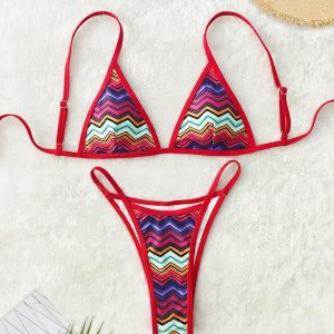 bikini con espalda descubierta, ajustable y con acolchado suave a rayas
