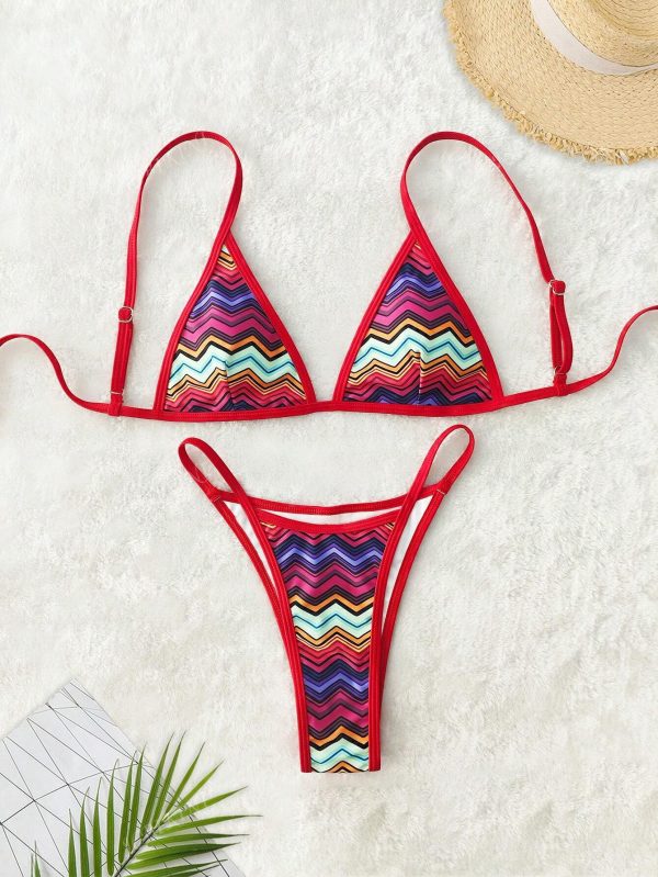 bikini con espalda descubierta, ajustable y con acolchado suave a rayas