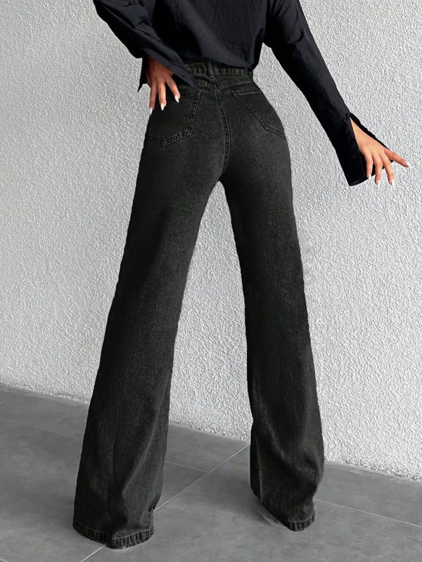 Pantalones vaqueros de pierna ancha de cintura alta 100% algodón - Imagen 2