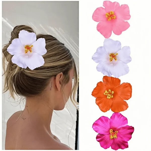 Pinzas para el cabello con flores hawaianas para mujeres, 4 piezas de 3.5 pulgadas