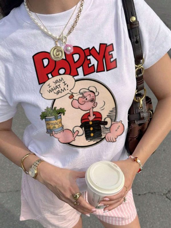 Camiseta casual de mujer de manga corta y cuello redondo con estampado de letras de colores