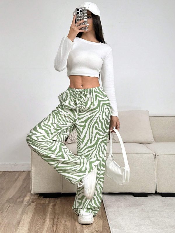 Pantalones estampados de cebra de pierna ancha de moda para mujer - Imagen 3