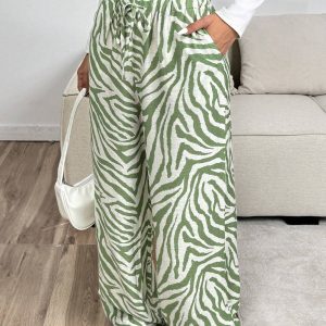 Pantalones estampados de cebra de pierna ancha de moda para mujer