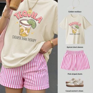 Conjunto de top holgado de manga corta con estampado de TEQUILA