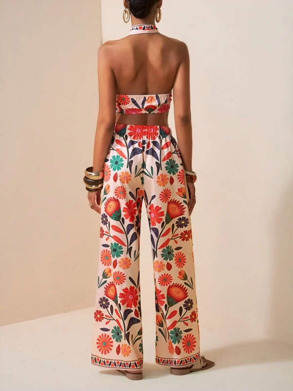 2 piezas con estampado floral, espalda descubierta, nudo y volantes - Imagen 2