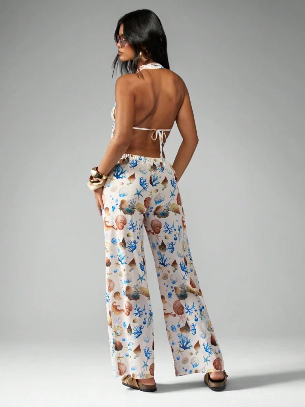 Conjunto de dos piezas con top de escote halter abierto por delante y pantalones - Imagen 2