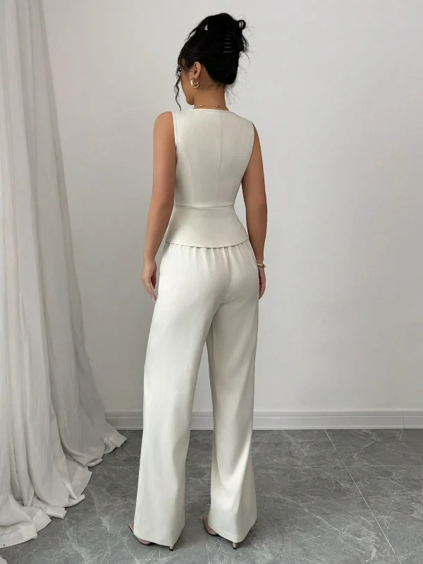Conjunto de chaleco y pantalón elegante sin mangas para mujer - Imagen 2