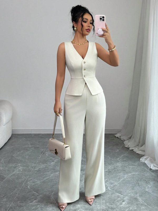 Conjunto de chaleco y pantalón elegante sin mangas para mujer