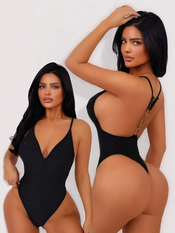 Traje de baño de una sola pieza para mujer con escote profundo en V - Imagen 3