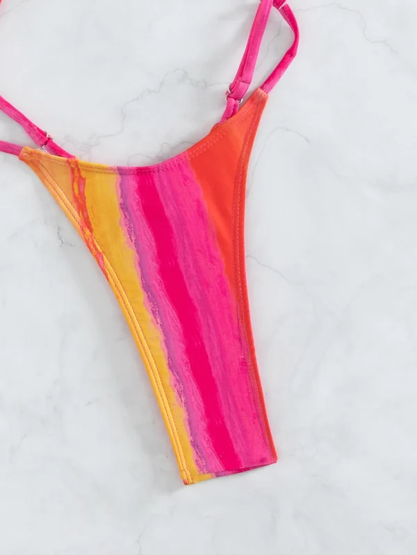 Bañador una pieza al azar de ombré con abertura de espalda con tira cruzada - Imagen 3