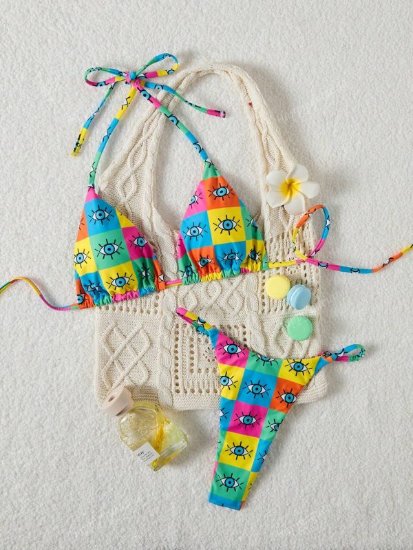 Conjunto de 2 piezas de bikini de mujer minimalista de verano con estampado - Imagen 2
