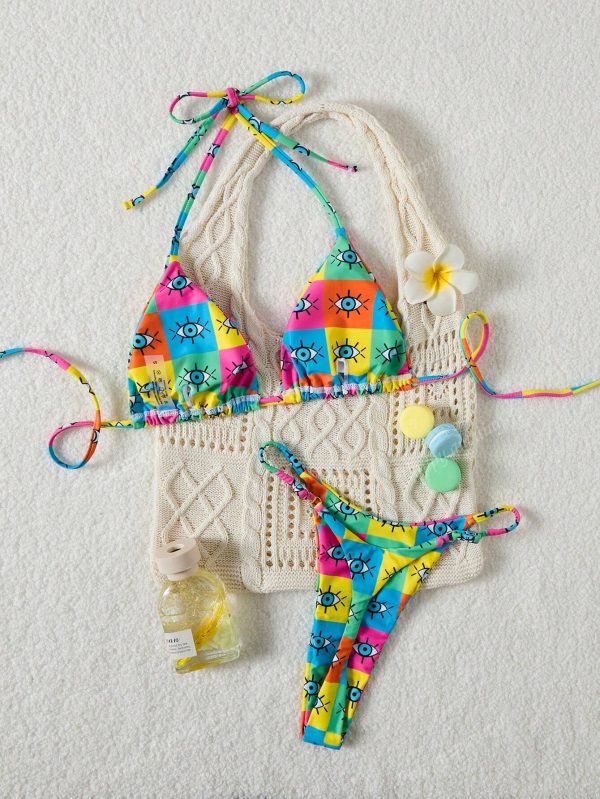Conjunto de 2 piezas de bikini de mujer minimalista de verano con estampado - Imagen 3
