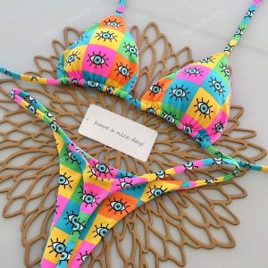 Conjunto de 2 piezas de bikini de mujer minimalista de verano con estampado