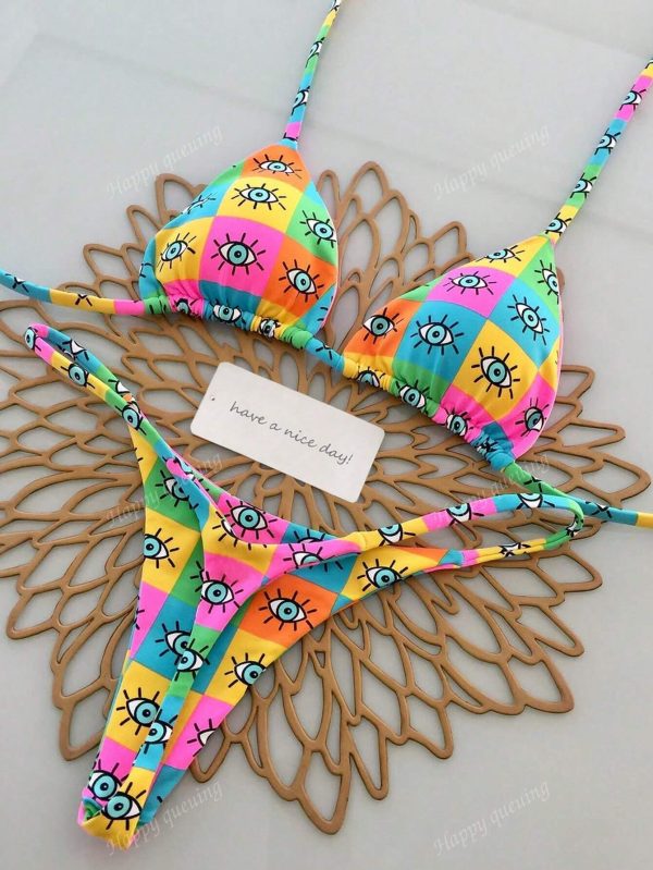 Conjunto de 2 piezas de bikini de mujer minimalista de verano con estampado