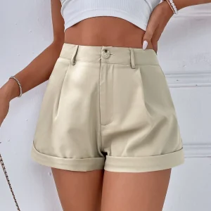 Calvaya Shorts con cremallera con fruncido bajo doblado
