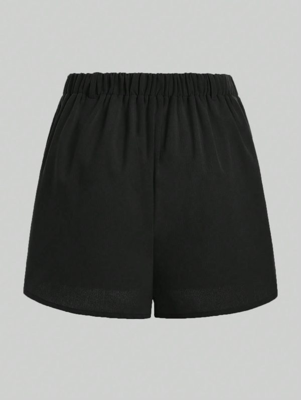 Pantalones culotte plisados de color liso para el trabajo y uso casual para mujer