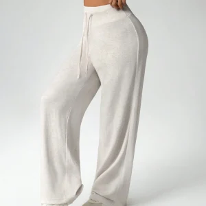 Pantalones deportivos sueltos de unicolor con cordón en la cintura y pierna recta