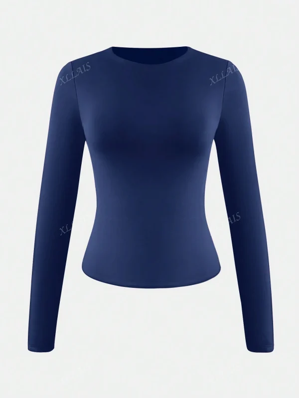 Camiseta de manga larga en color rojo intenso para mujer, top ajustado y elástico de primavera - Imagen 3