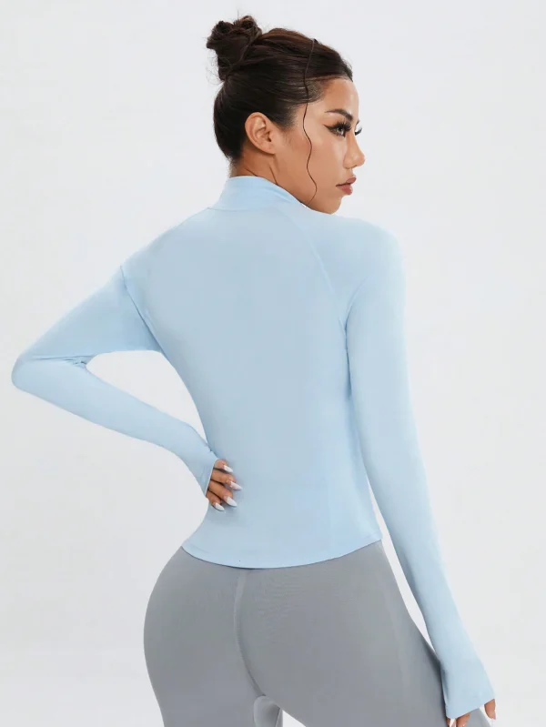 Sport Studio Chaqueta deportiva diaria de mujer de un solo color con cuello alto, cremallera delantera - Imagen 2